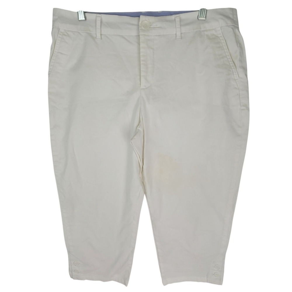 Croft & Barrow Women's White Stretch Cotton Capri Crop Pants Button Hem Size 12
